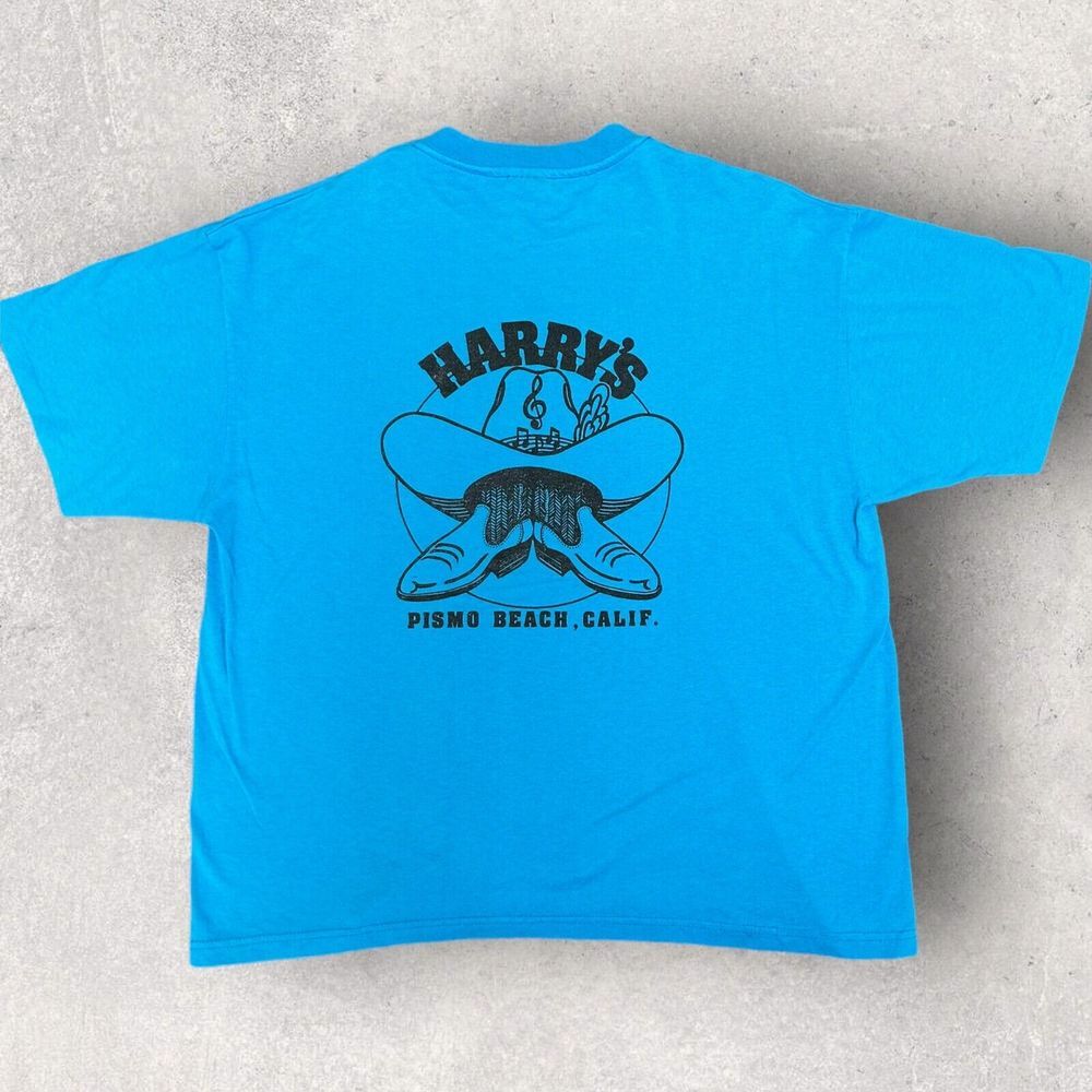 Vintage Harry's Cowboy Music Men's T-Shirt Blue Fits Men's XL‎
